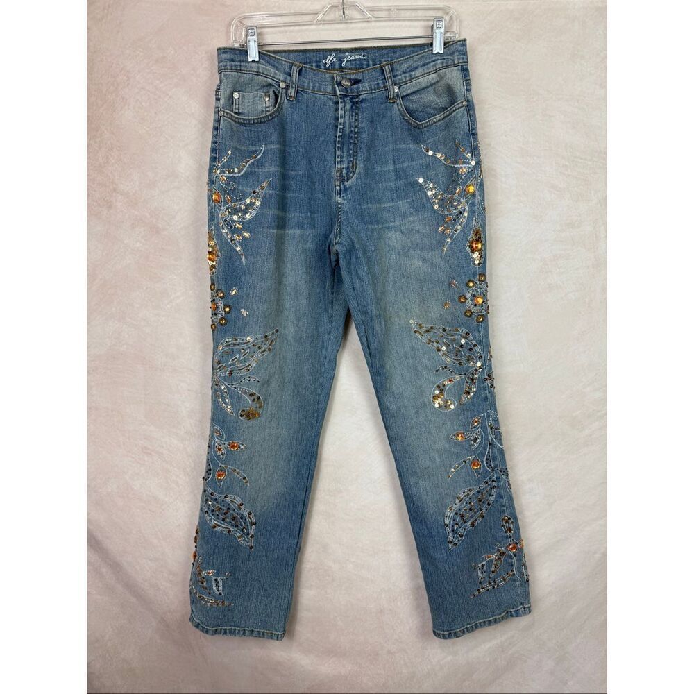 Vintage DFX Y2K Sequin Embroidered Jeans Mid Rise Straight Leg 30” Waist